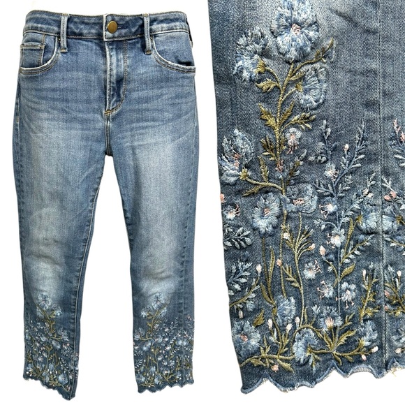 Driftwood Anthropologie Candace Mid-Rise Embroidered Scallop Ankle Denim Jean 26 - Picture 1 of 6